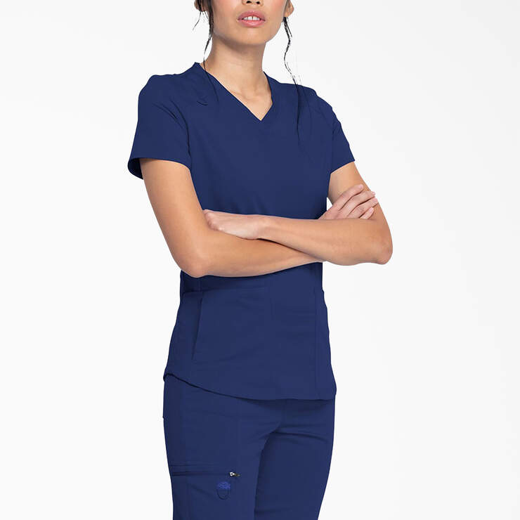 Women's Balance V-Neck Scrub Top with Zip Pocket - Navy Blue (NVY) image number 1