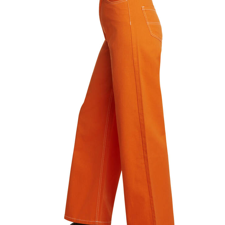 Dickies Girl Juniors' 5-Pocket High Rise Wide Leg Skater Pants - Orange (OR) image number 3