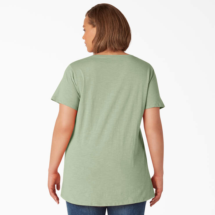 Women's Plus Short Sleeve V-Neck T-Shirt - Celadon Green (C2G) image number 2