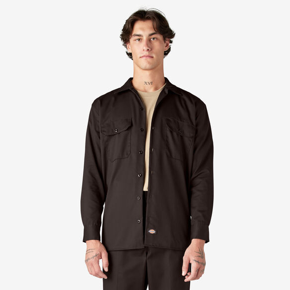 Long Sleeve Work Shirt Dark Brown | Mens Shirts | Dickies