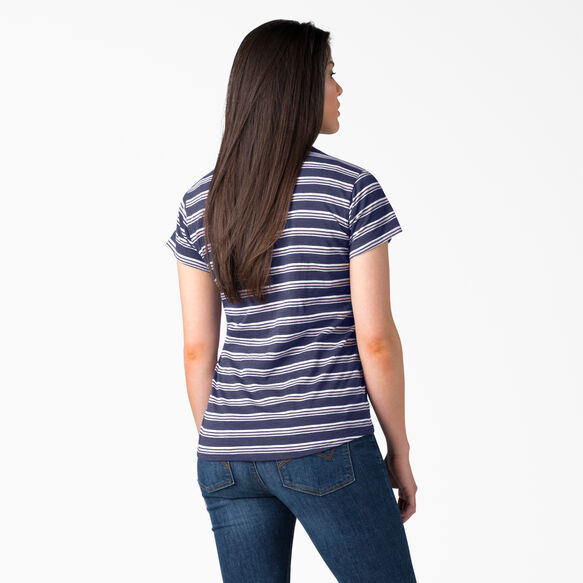 Women&#39;s Short Sleeve V-Neck T-Shirt - Blue Multi Stripe &#40;BPS&#41;