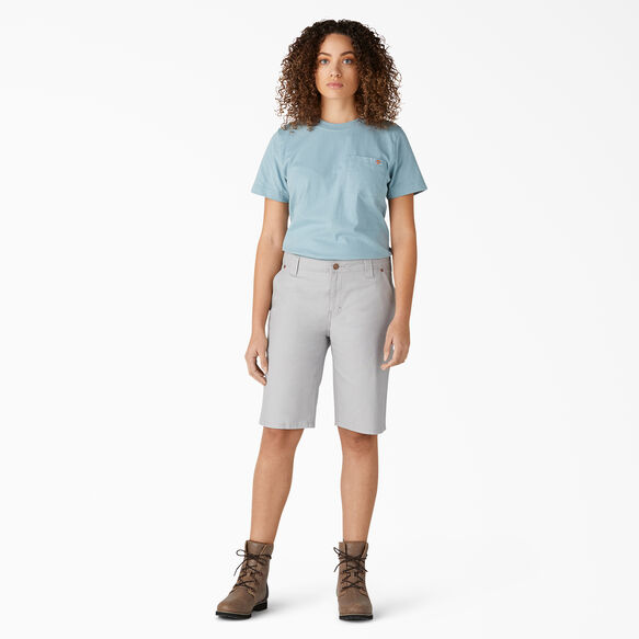 Women&rsquo;s Relaxed Fit Duck Carpenter Shorts, 11&quot; - Rinsed Alloy &#40;RAL&#41;