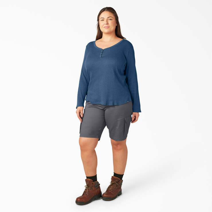 Women's Plus Henley Long Sleeve Shirt - Dark Denim Blue (DMD) image number 4