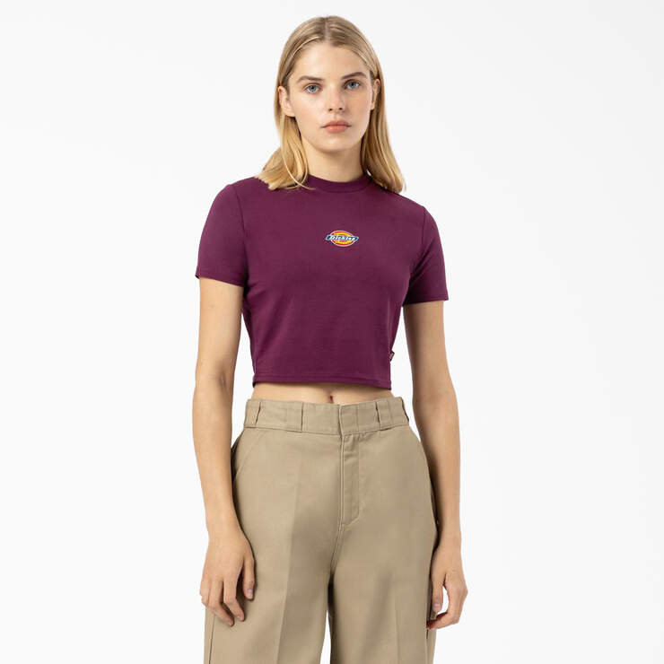 Women's Maple Valley Logo Cropped T-Shirt - Grape Wine (GW9) image number 1
