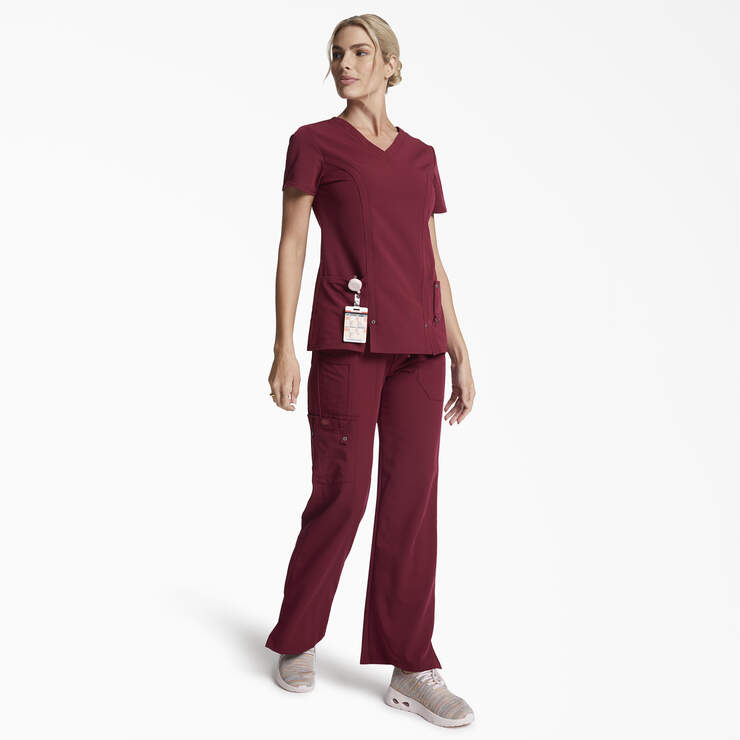 Women's Xtreme Stretch V-Neck Scrub Top - Wine (WIN) image number 4