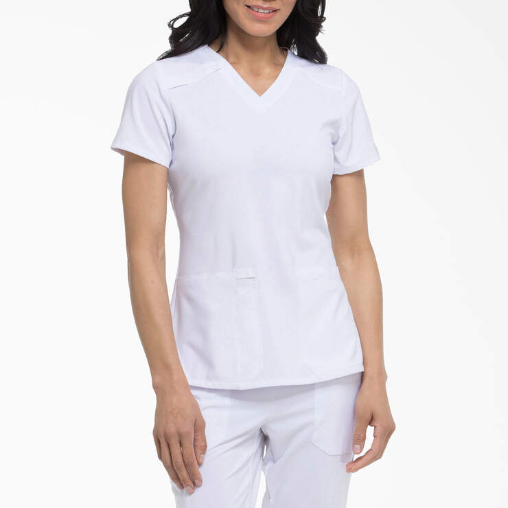 Women's EDS Essentials V-Neck Scrub Top - White (DWH) image number 1