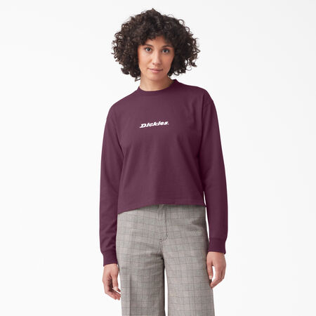 Women&#39;s Script Logo Long Sleeve Cropped T-Shirt - Grape Wine &#40;GW9&#41;