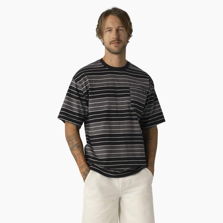 Relaxed Fit Striped Pocket T-Shirt - Tonal Black/White Stripe (TSH) image number 1