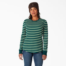 Women&rsquo;s Long Sleeve Crew Neck Thermal Shirt - Forest Green Stripe &#40;FS2&#41;
