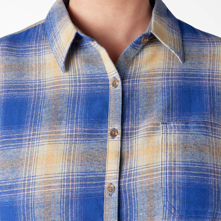Women's Plus Long Sleeve Plaid Flannel Shirt - Surf Blue/Fireside Ombre Plaid (C1J) image number 7