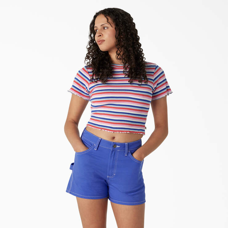 Women's Striped Cropped Baby T-Shirt - Blue Explorer Stripe (UXS) image number 1