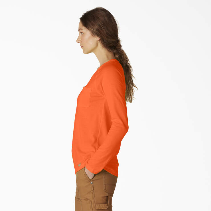 Women's Cooling Long Sleeve Pocket T-Shirt - Bright Orange (BOD) image number 3