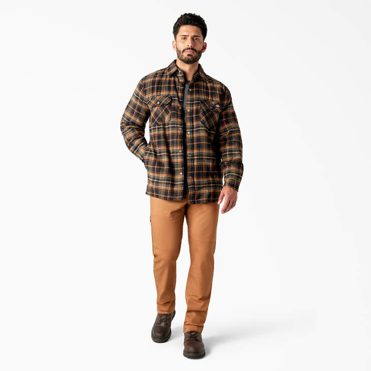 Water Repellent Fleece-Lined Flannel Shirt Jacket - Moss/Black Plaid (B1B) image number 4