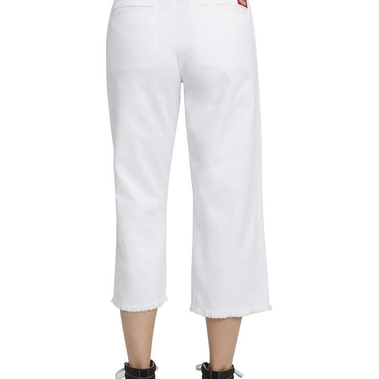 Dickies Girl Juniors' Freyed Hem 23" High Rise Work Cropped Pants - White (WHT) image number 2