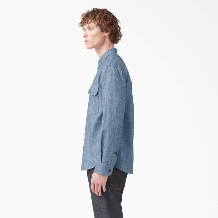 Dickies 1922 Long Sleeve Work Shirt - Rinsed Blue Chambray (RBLC) image number 3