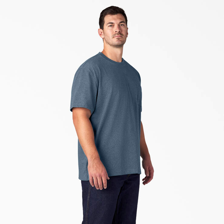 Heavyweight Heathered Short Sleeve Pocket T-Shirt - Baltic Blue Heather (BUD) image number 7