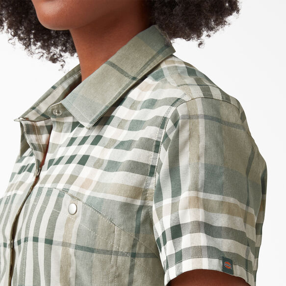 Women&#39;s Cooling Short Sleeve Work Shirt - Green Plaid &#40;1PR&#41;