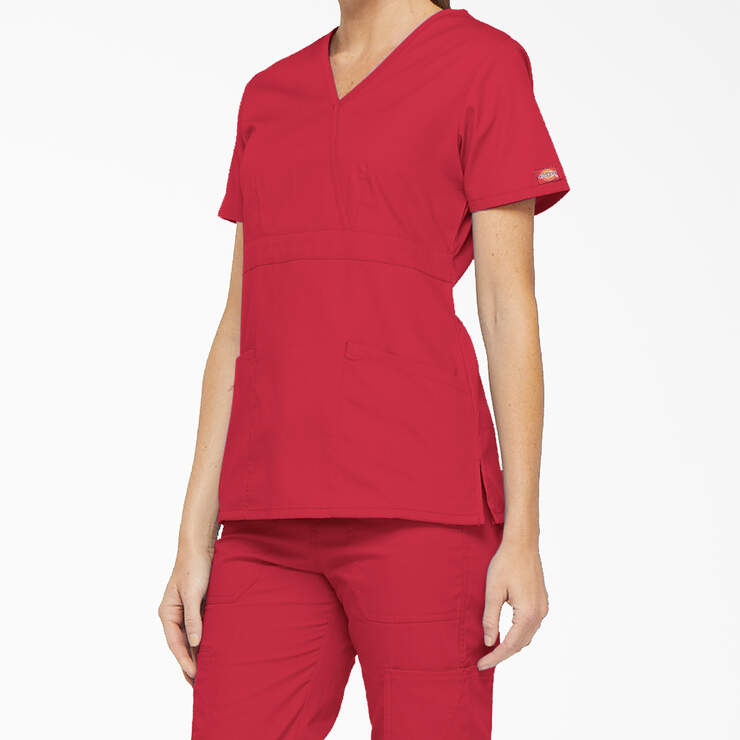 Women's EDS Signature Mock Wrap Scrub Top - Red (RD) image number 3