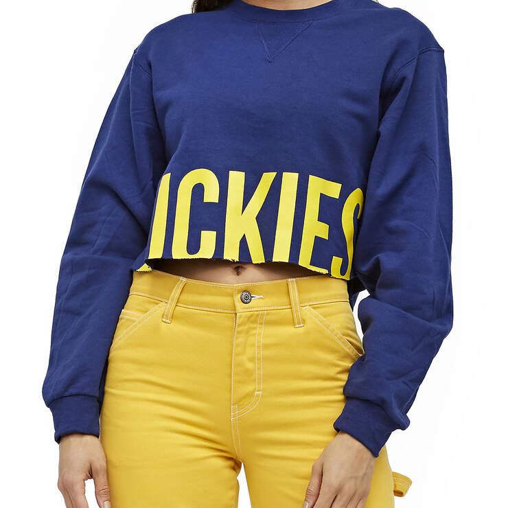 Dickies Girl Juniors' Raw Edge Cropped Sweatshirt - Navy Blue (NVY) image number 1