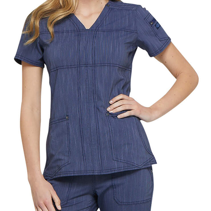 Women's Advance Two-Tone Twist V-Neck Scrub Top with Zipper Pocket - Navy Blue (NVY) image number 1