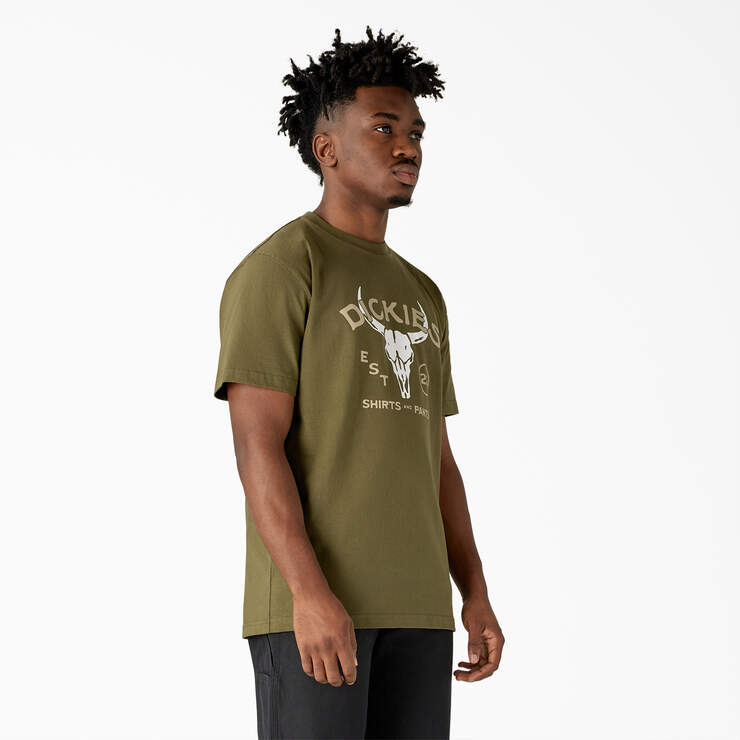 Bull Skull Heavyweight T-Shirt - Military Green (0ML) image number 4