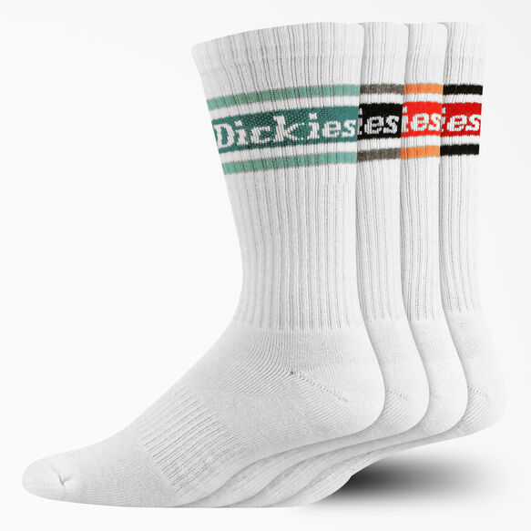 Rugby Stripe Crew Socks, Size 6-12, 4-Pack - White &#40;WH&#41;
