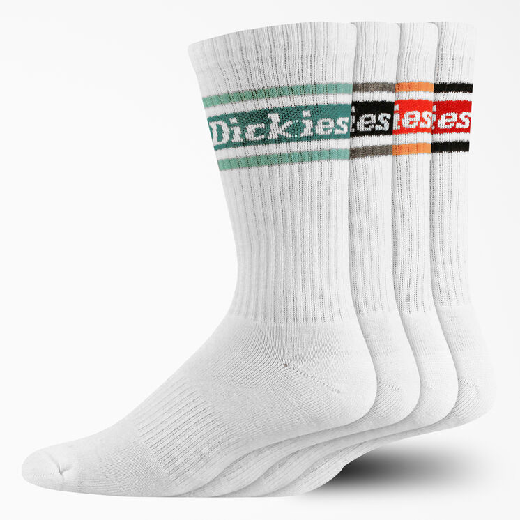 Rugby Stripe Crew Socks, Size 6-12, 4-Pack - White &#40;WH&#41;