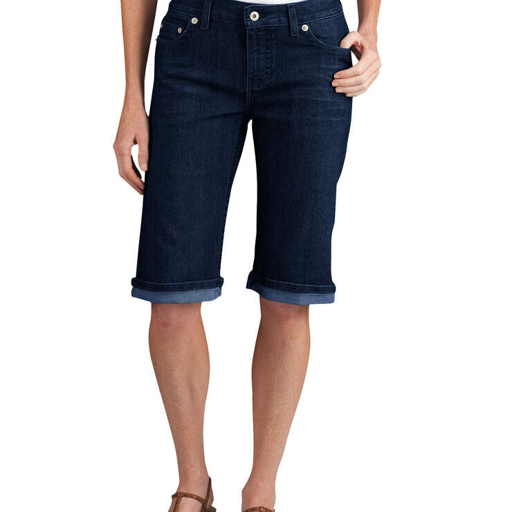 Women's Slim Fit 13" Stretch Denim 5-Pocket Shorts - Stonewashed Dark Blue (DSW) image number 1