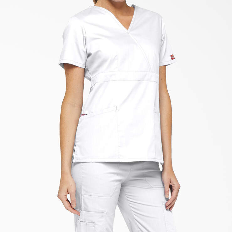 Women's EDS Signature Mock Wrap Scrub Top - White (DWH) image number 3