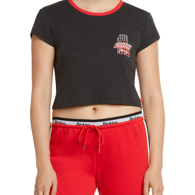 Dickies Girl Juniors' Racer Ringer Cropped T-Shirt - Black (BK) image number 1
