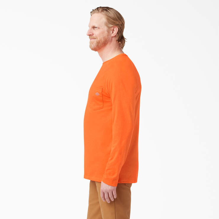 Cooling Long Sleeve Pocket T-Shirt - Bright Orange (BOD) image number 3