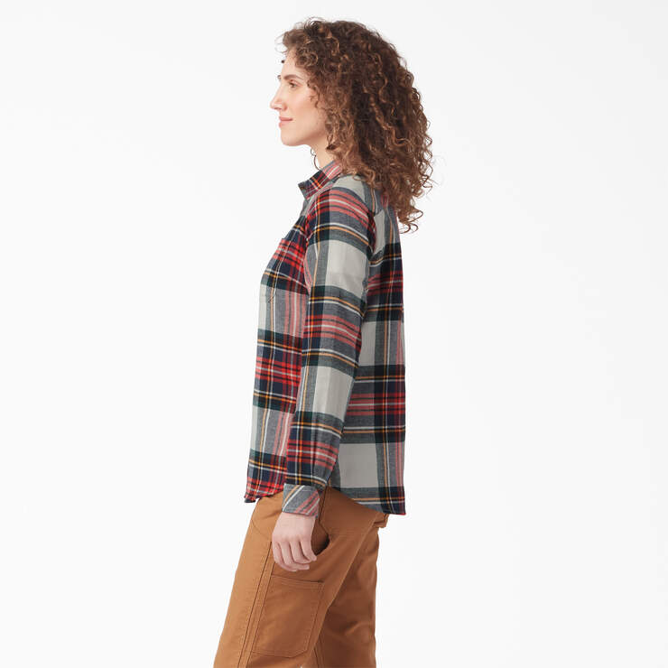 Women's Plaid Flannel Long Sleeve Shirt - Molten Lava Highland Plaid (B1L) image number 3