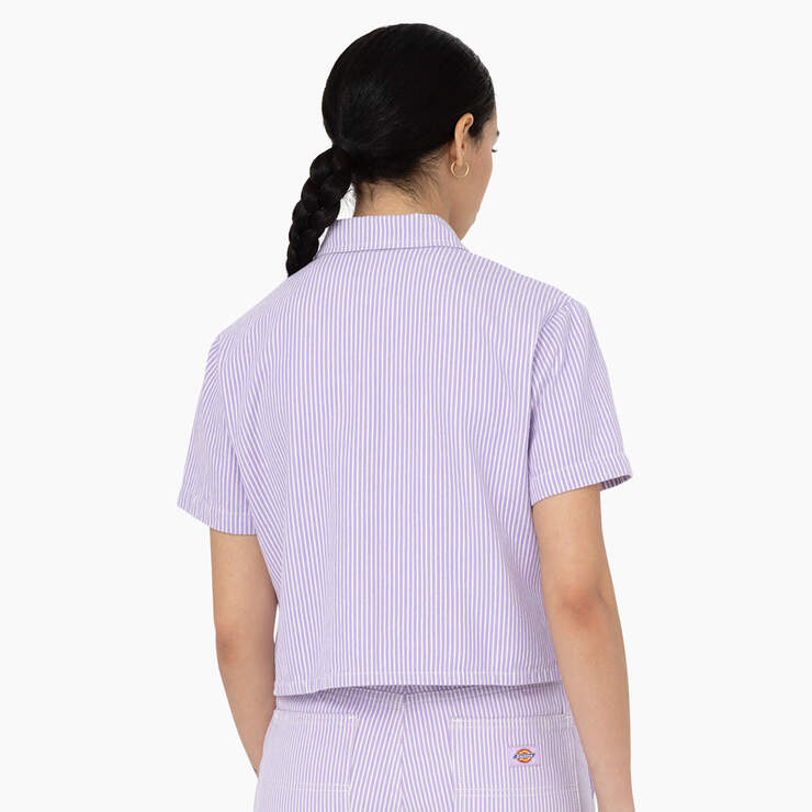 Women's Hickory Stripe Cropped Work Shirt - Ecru/Lilac (EUG) image number 2