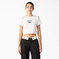 Women's Butterfly Graphic Cropped Baby T-Shirt - White (WH)