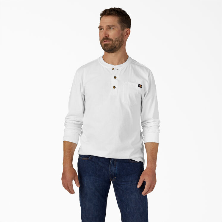 Heavyweight Long Sleeve Henley T-Shirt - White &#40;WH&#41;