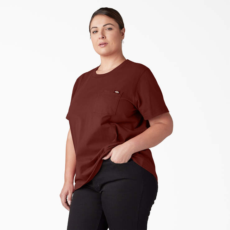 Women's Plus Heavyweight Short Sleeve Pocket T-Shirt - Fired Brick (IK9) image number 3