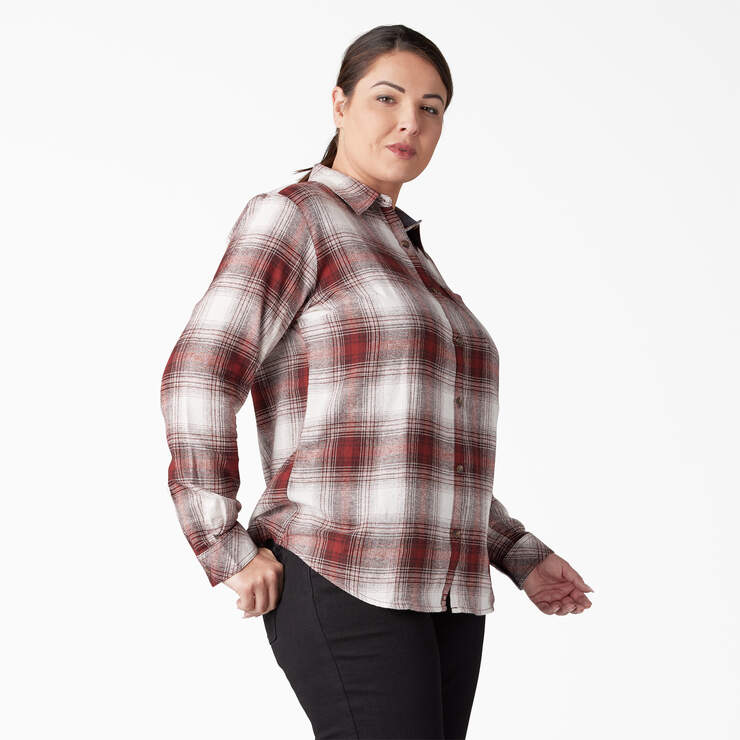 Women's Plus Long Sleeve Plaid Flannel Shirt - Fired Brick Ombre Plaid (C1X) image number 4