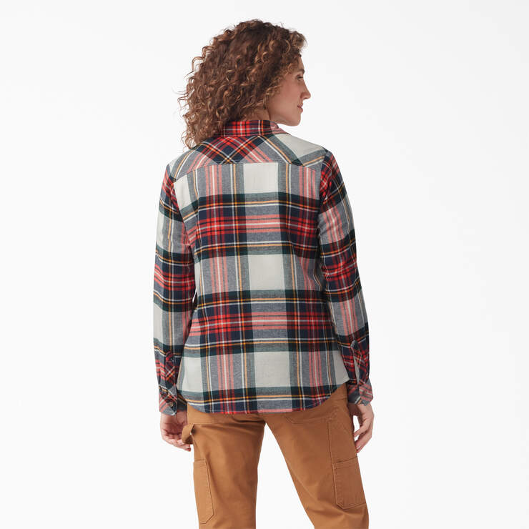 Women's Plaid Flannel Long Sleeve Shirt - Molten Lava Highland Plaid (B1L) image number 2