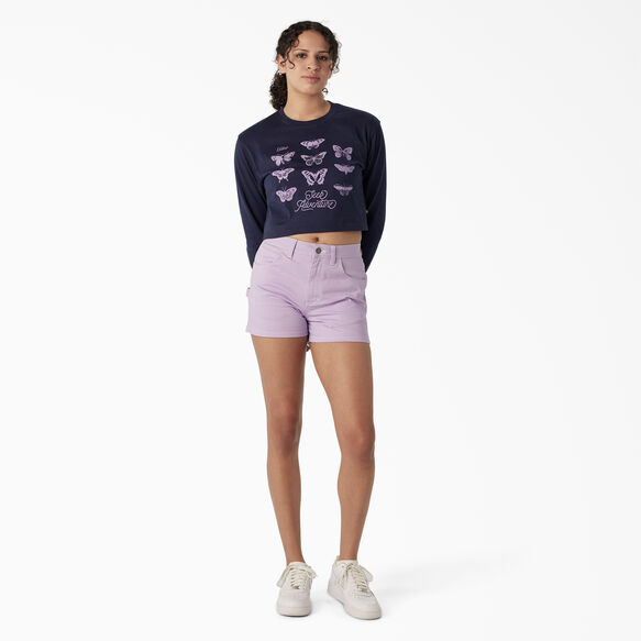 Women&#39;s Long Sleeve Butterfly Graphic Cropped T-Shirt - Ink Navy &#40;IK&#41;