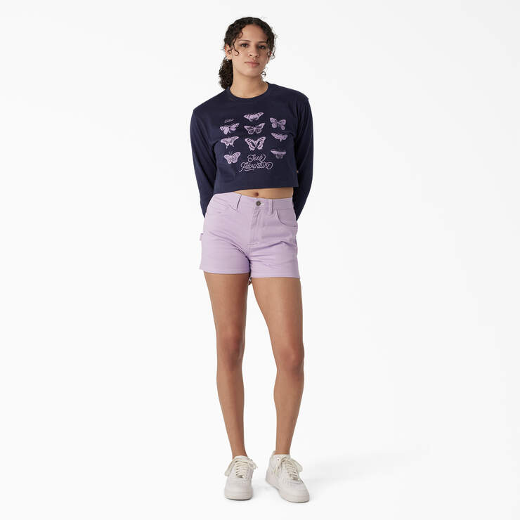 Women's Butterfly Graphic Long Sleeve Cropped T-Shirt - Ink Navy (IK) image number 4