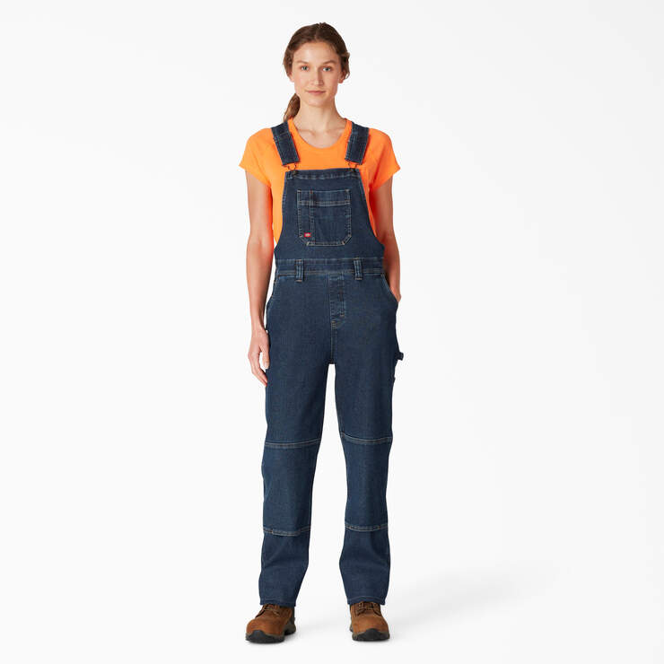 Women's Warming Double Knee Bib Overalls - Stonewashed Medium Blue (MSW) image number 1