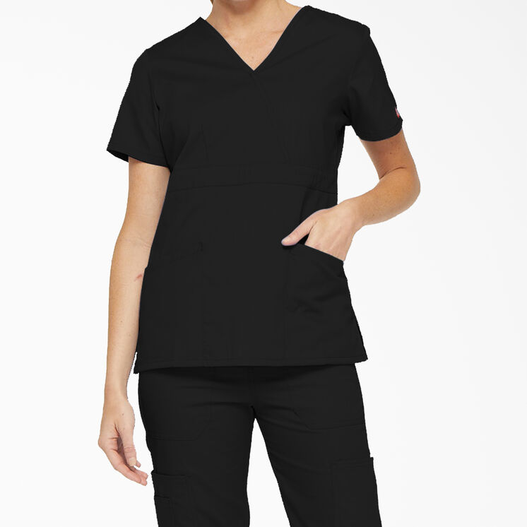 Women&#39;s EDS Signature Mock Wrap Scrub Top - Black &#40;BLK&#41;