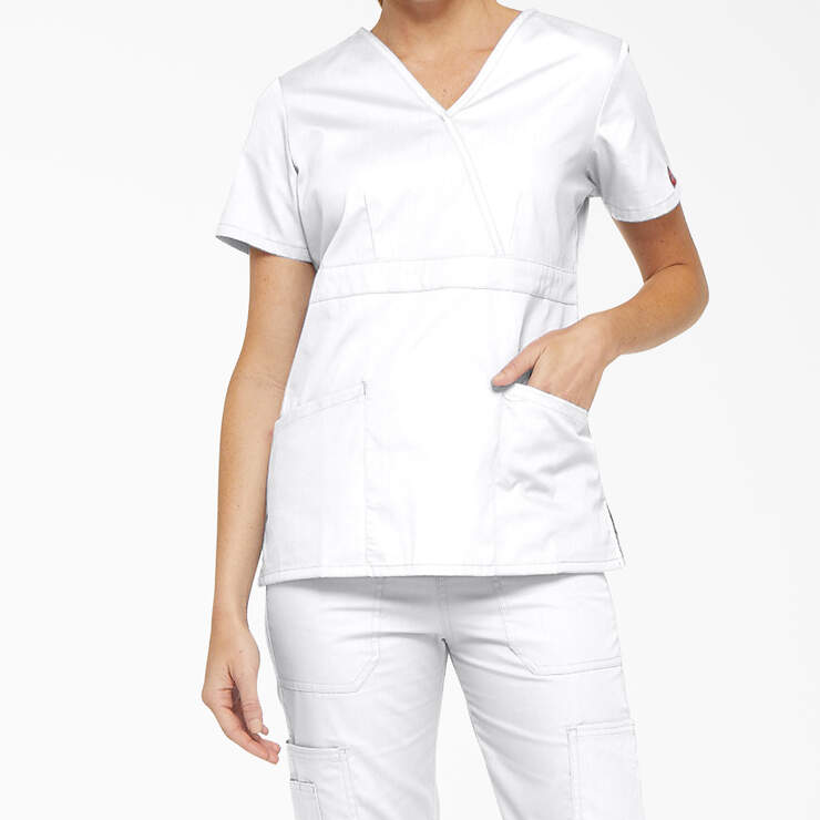 Women's EDS Signature Mock Wrap Scrub Top - White (DWH) image number 1