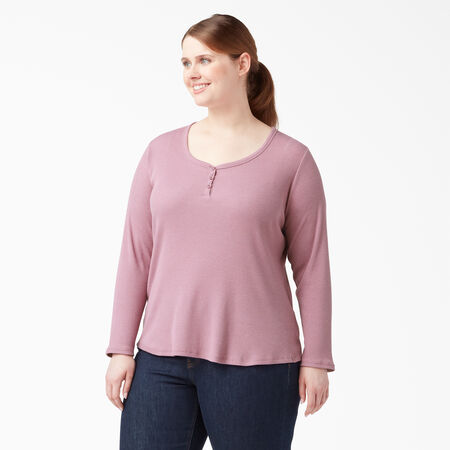 Women&#39;s Plus Henley Long Sleeve Shirt - Dusty Orchid &#40;KDD&#41;