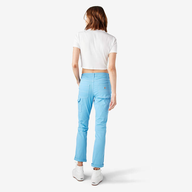 Women's Slim Straight Fit Roll Hem Carpenter Pants - Azure Blue (AB2) image number 6