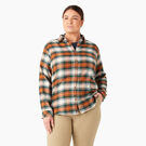 Women&#39;s Plus Long Sleeve Plaid Flannel Shirt - Forest/Copper Ombre Plaid &#40;C1T&#41;