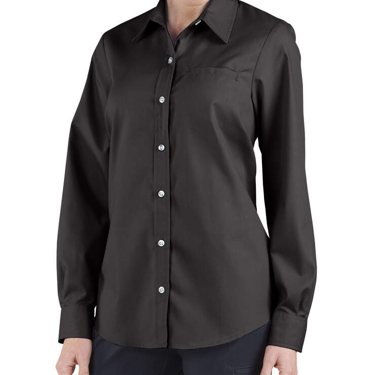 Women's Stretch Poplin Long Sleeve Shirt - Black (BK) image number 1