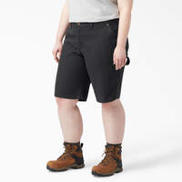 Women's Plus Relaxed Fit Duck Carpenter Shorts, 11" - Rinsed Black (RBK)