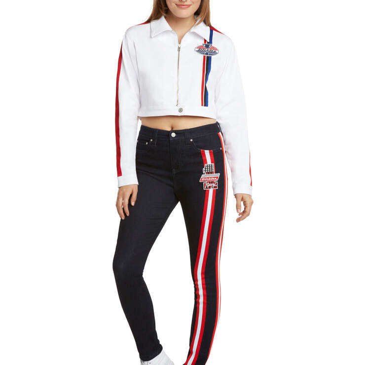 Dickies Girl Juniors' Racing Cropped Jacket - White (WH) image number 4