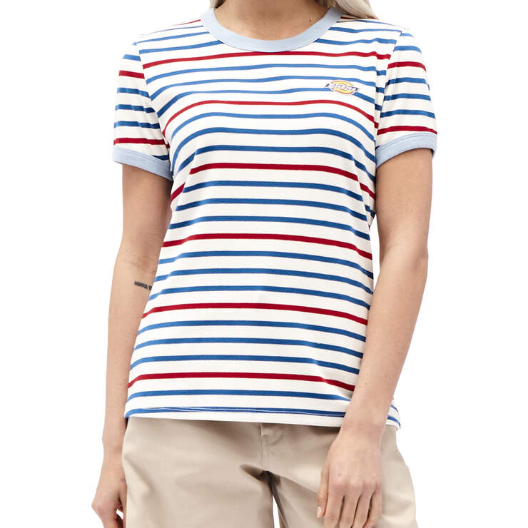 Dickies Girl Juniors' Striped Short Sleeve Ringer T-Shirt - Red/Blue (BNR) image number 1